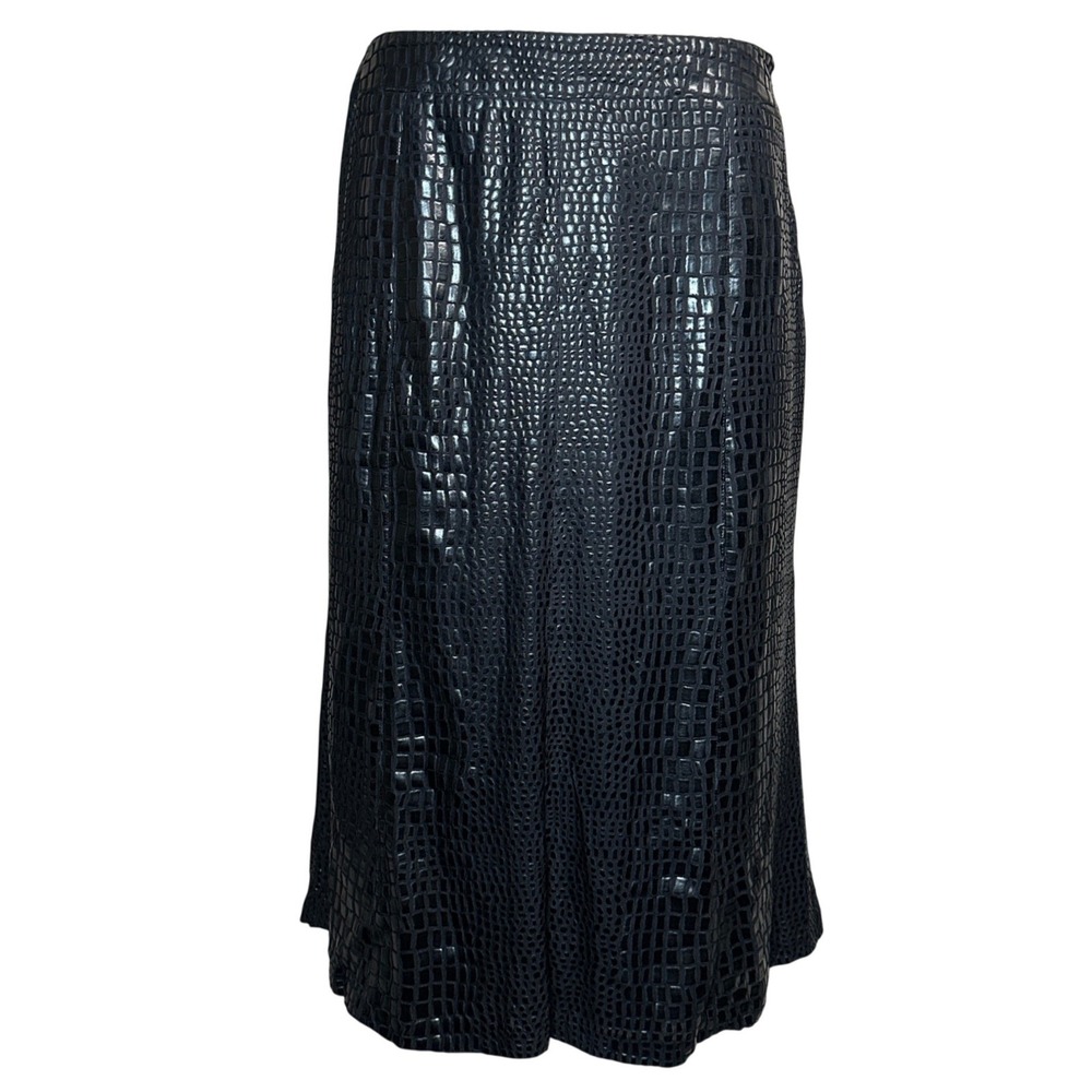 Black Croc Goth Alt Punk‎ Embossed Midi Skirt Reptile Textured Edgy Statement